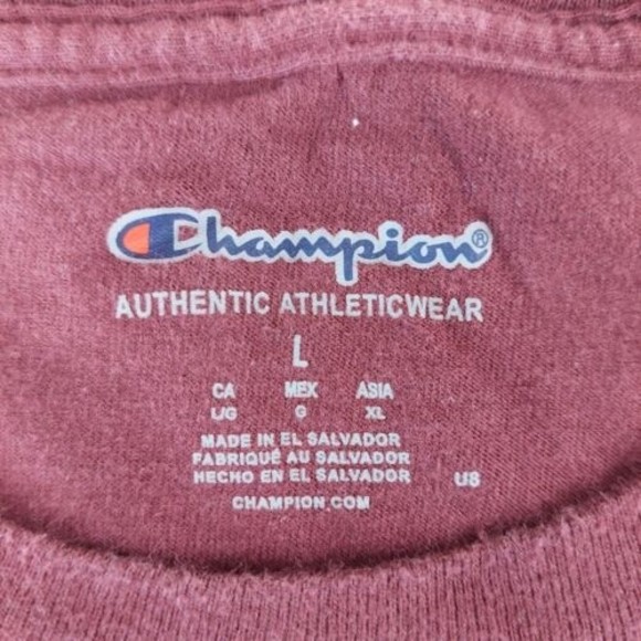 Champion Authentic Athleticwear T-Shirt Mens Large Burgandy Short Sleeve Crew - Picture 5 of 7